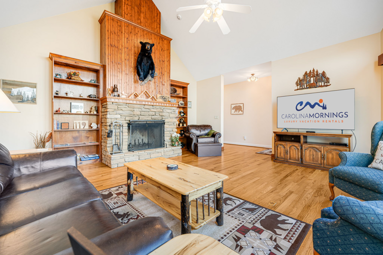 Living Area w/ Wood Burning Fireplace