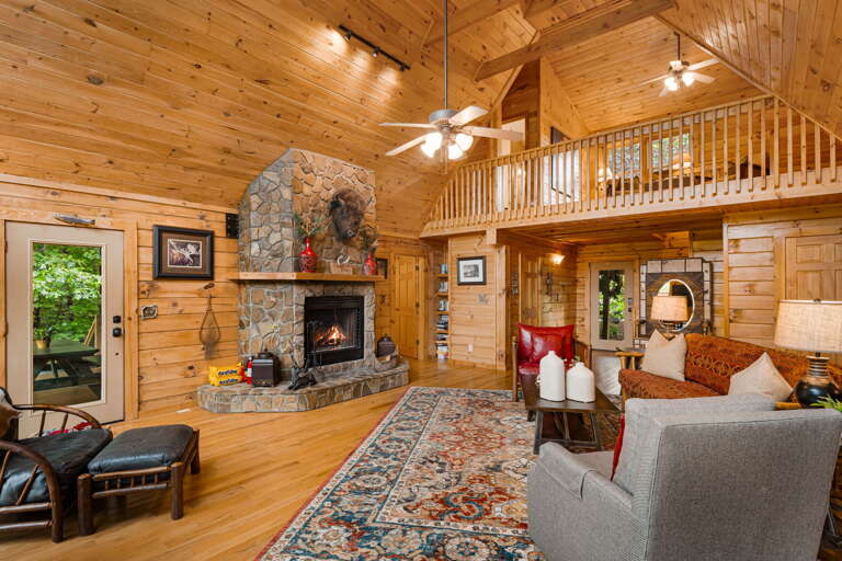 Main Level - Living Area w/ Wood Burning Fireplace