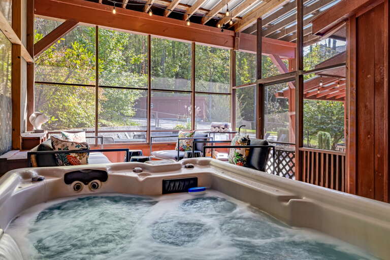 Bubbling Hot Tub In the Covered, Screened Porch
