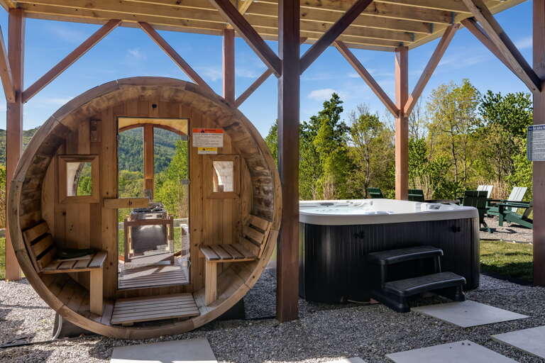 Private Spa Area W/ Covered Hot Tub and Cedar Sauna