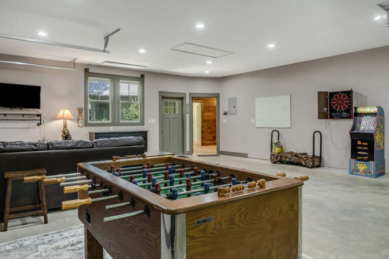 Game On In the Garage Game Room w/ Foosball, Darts, and Retro Arcade Games
