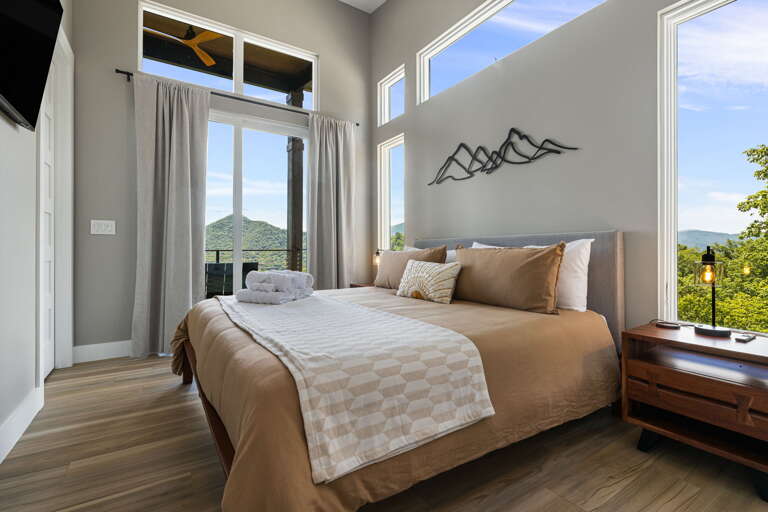 Main Level - Main Suite/Bedroom Two - King Bed w/ Smart TV & Mountain Views