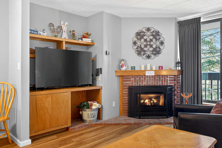 Living Room With Fireplace, Wooden Floors, Gray Walls