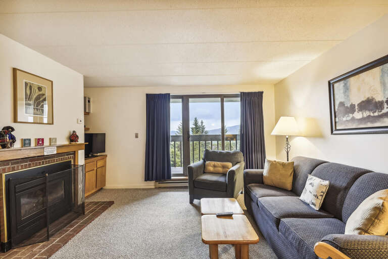 Living Room In Vacation Rental With Plush Sofas And Picturesque Patio View