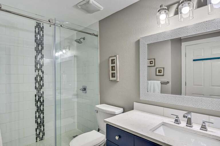 Fresh Start, Every Morning - Modern lighting, builtin
storage, and a starter set of toiletries make
getting ready simple