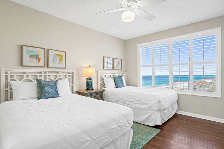 bedroom with two cozy queen beds and gulf views
