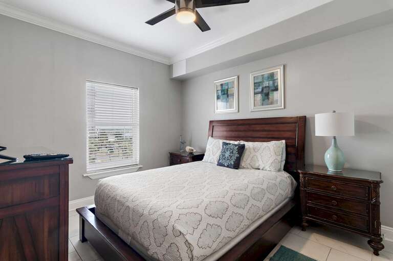 All bedrooms have TVs, storage, and ceiling fans for comfort