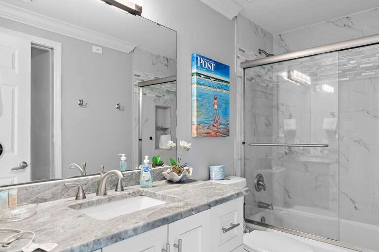 Sparkling clean bathrooms with full-size vanities