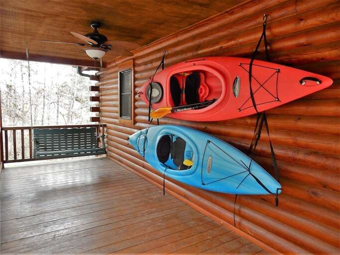 Kayaks to use down by the lake, about 1 mile away Kayaks to use down by the lake, about 1 mile away