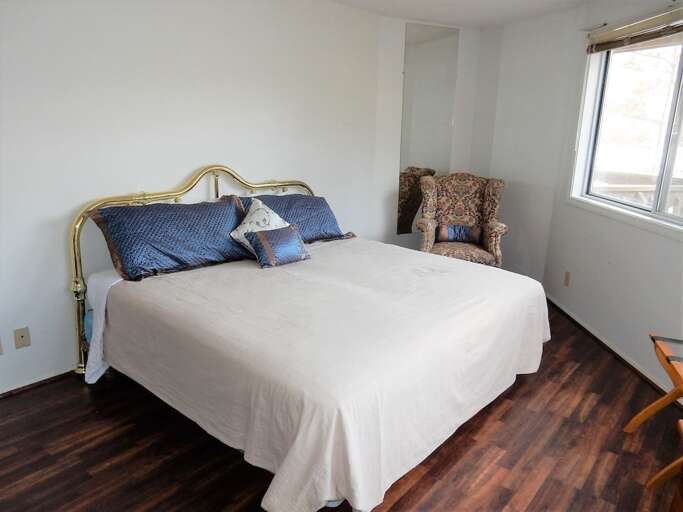 Lower level master bedroom with king size bed