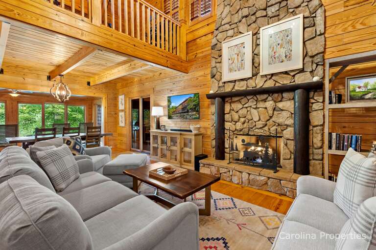 Keep warm by the large gas fireplace