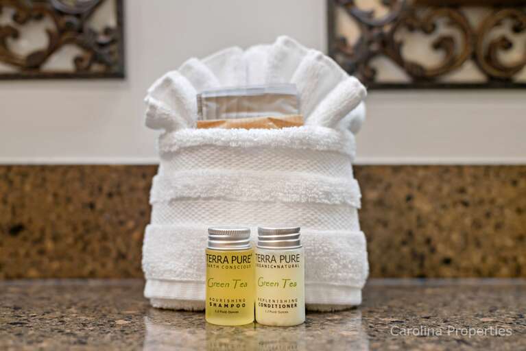 Enjoy complementary mini shampoo and conditioner and makeup wipes