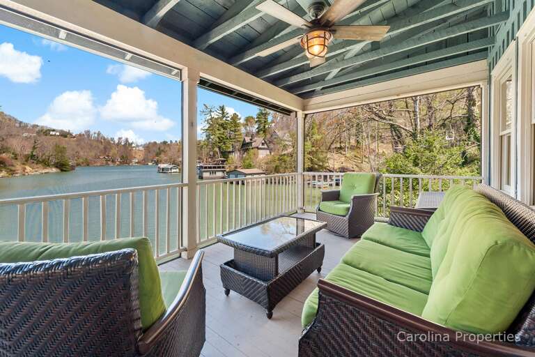 Comfortable seating on the screened porch