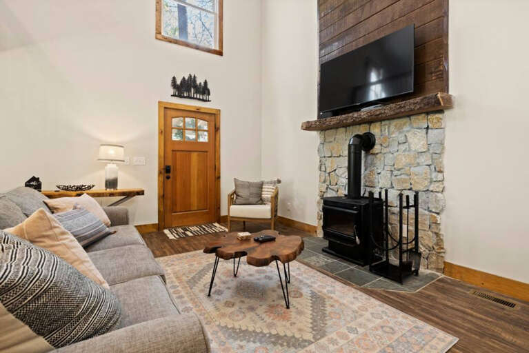 Wood burning stove in the living room