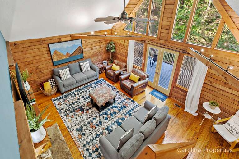 The View of the livingroom from the top of the stairs