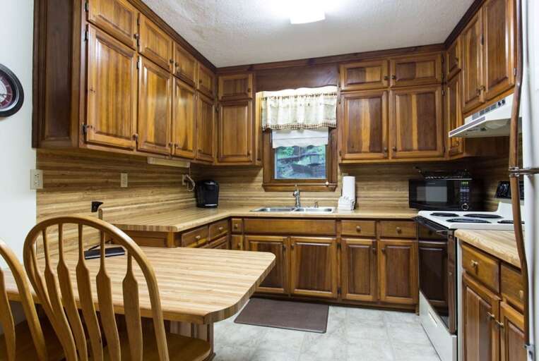 There is seating for 2 at the breakfast bar