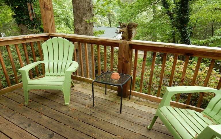 When sitting on the deck, you can hear the rushing sounds of the Rocky Broad River.