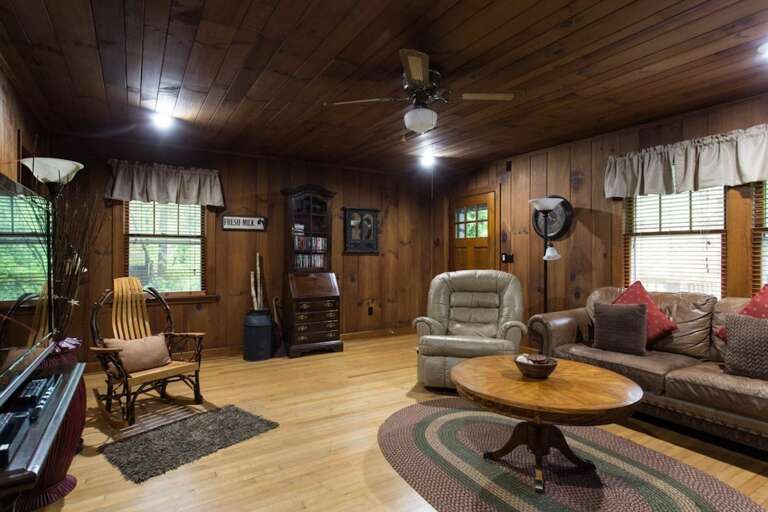 Step inside and you will find a quaint cottage with comfortable leather furniture as well as antique and unique pieces