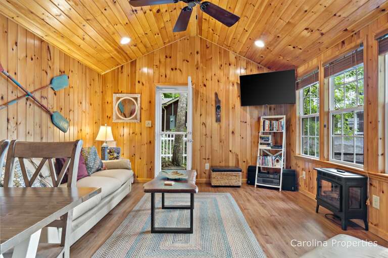 Watch a movie or take in the views of Lake Lure from this Livingroom