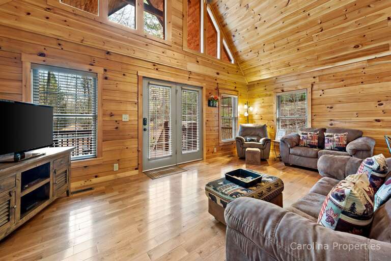 Large windows in living room let in plenty of light