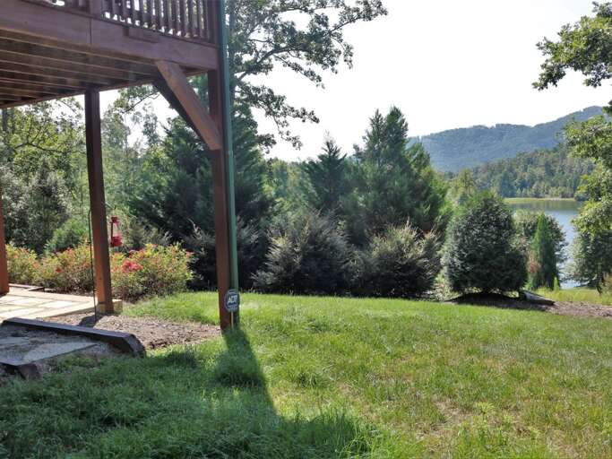 The view from the level and grassy yard. 