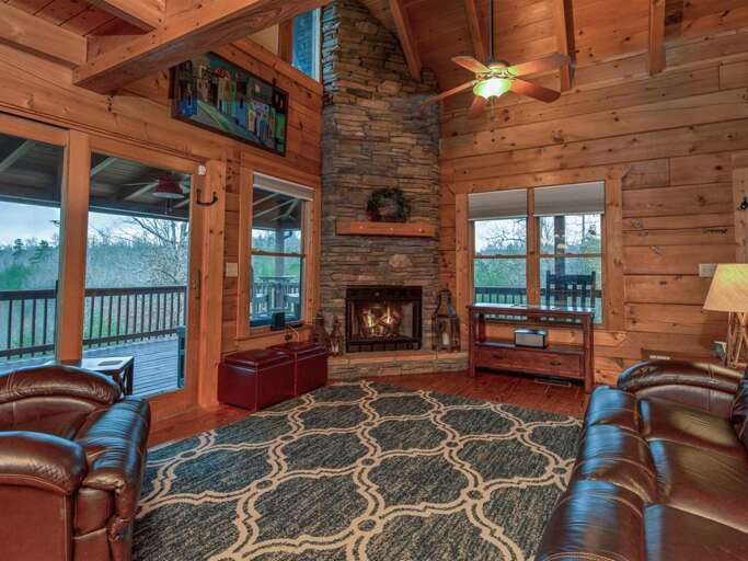You can access the deck from two locations in the living room.