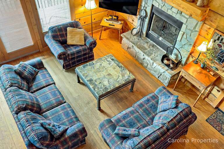 From the loft you can see the living and dining areas