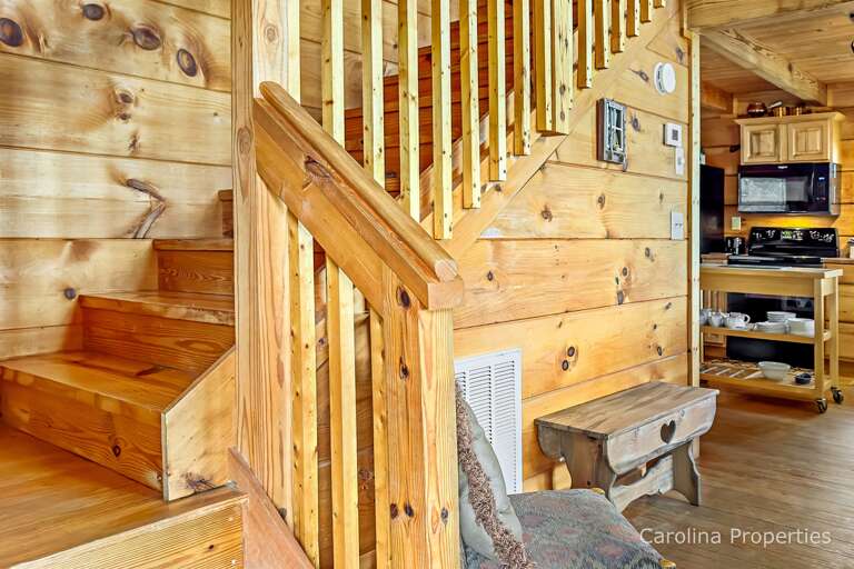 Take the stairs up to the loft area