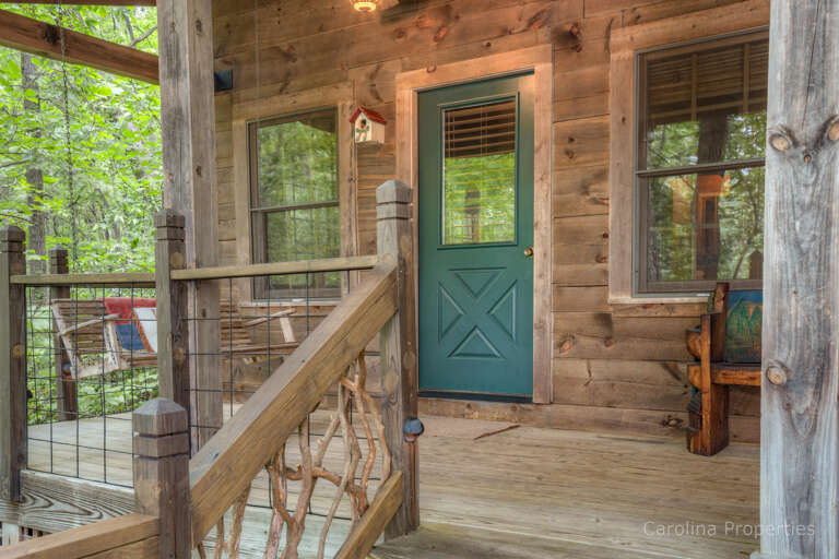 View at the top of the stairs of the entrance into the cabin