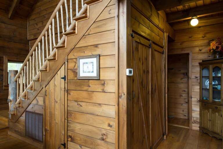 The doors in the hall, across from the kitchen, hide the washer/dryer