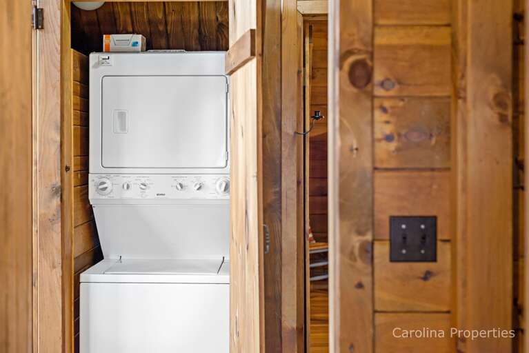 A stacked washer and dryer unit