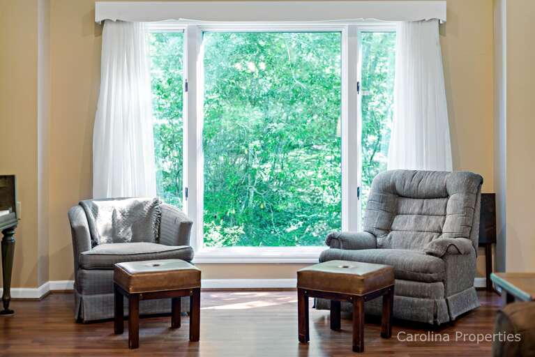 Large windows let in natural lighting