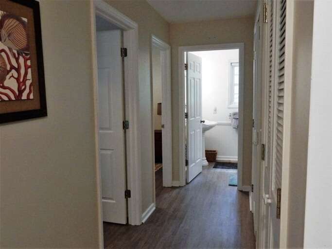 In the hall to the bedrooms is a closet that houses the laundry facilities. In the hall to the bedrooms is a closet that houses the laundry facilities.