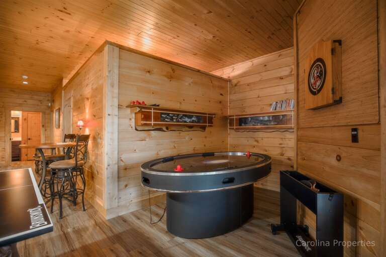 Awesome game room with air hockey, pool table, and more