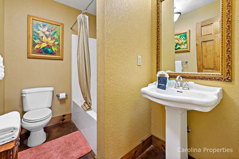 Shower/tub combo in lower-level bathroom