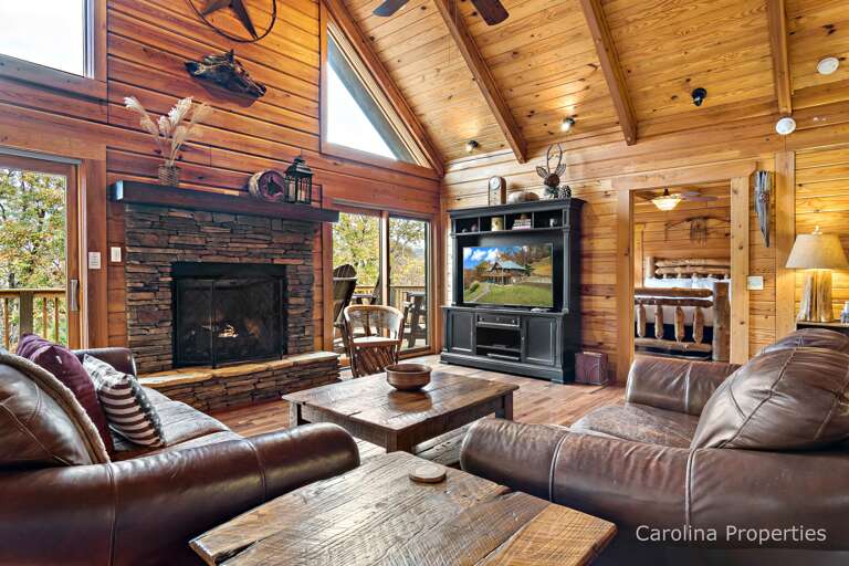 There is a large television in the livingroom