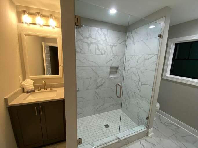 Upper level master bathroom with walk-in shower