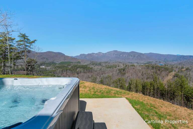 The home is surrounded with mountainous views