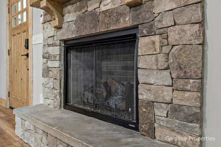 Enjoy the gas log fireplace