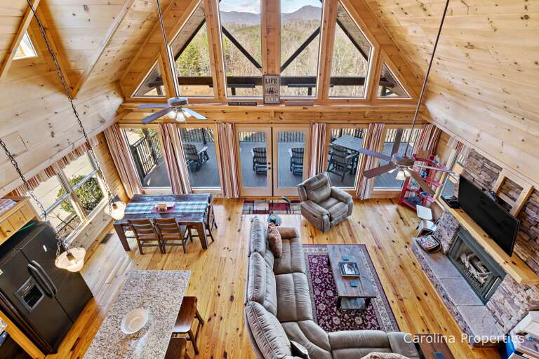 Cozy Bear features a large open concept living area with views from the loft