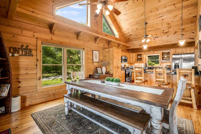 Large dining table with seating for up to 8