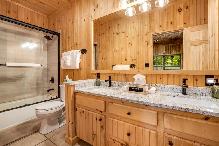 Lower level bathroom with tub and shower combination