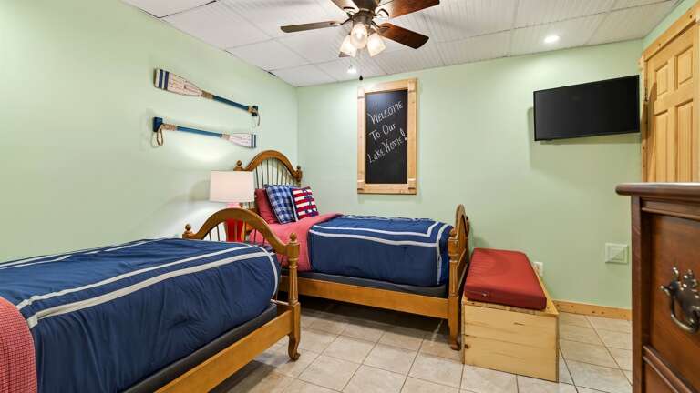 The twin bedroom has a TV