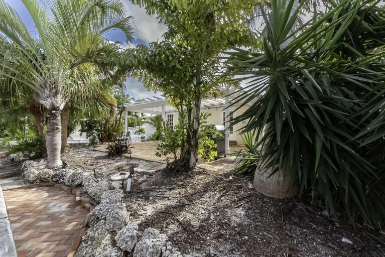 Tropical Garden Pathway Leading To Residential Building