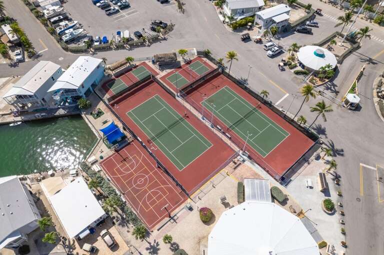 Aerial View Of Sports Courts By Water Aerial View Of Sports Courts By Water