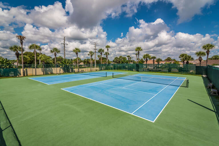Enjoy tennis or pickleball on our lighted, padded courts