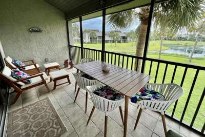 screened lanai with lagoon view
