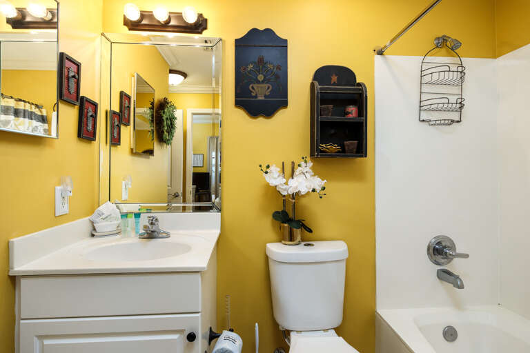 For those occupying the hallway bunks and the guest room. Shower/tub combo.