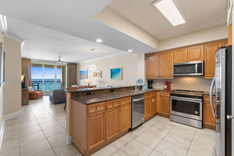 Captivating fully equipped kitchen complete with stainless steel appliances