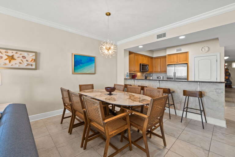 With additional seating at the breakfast bar.